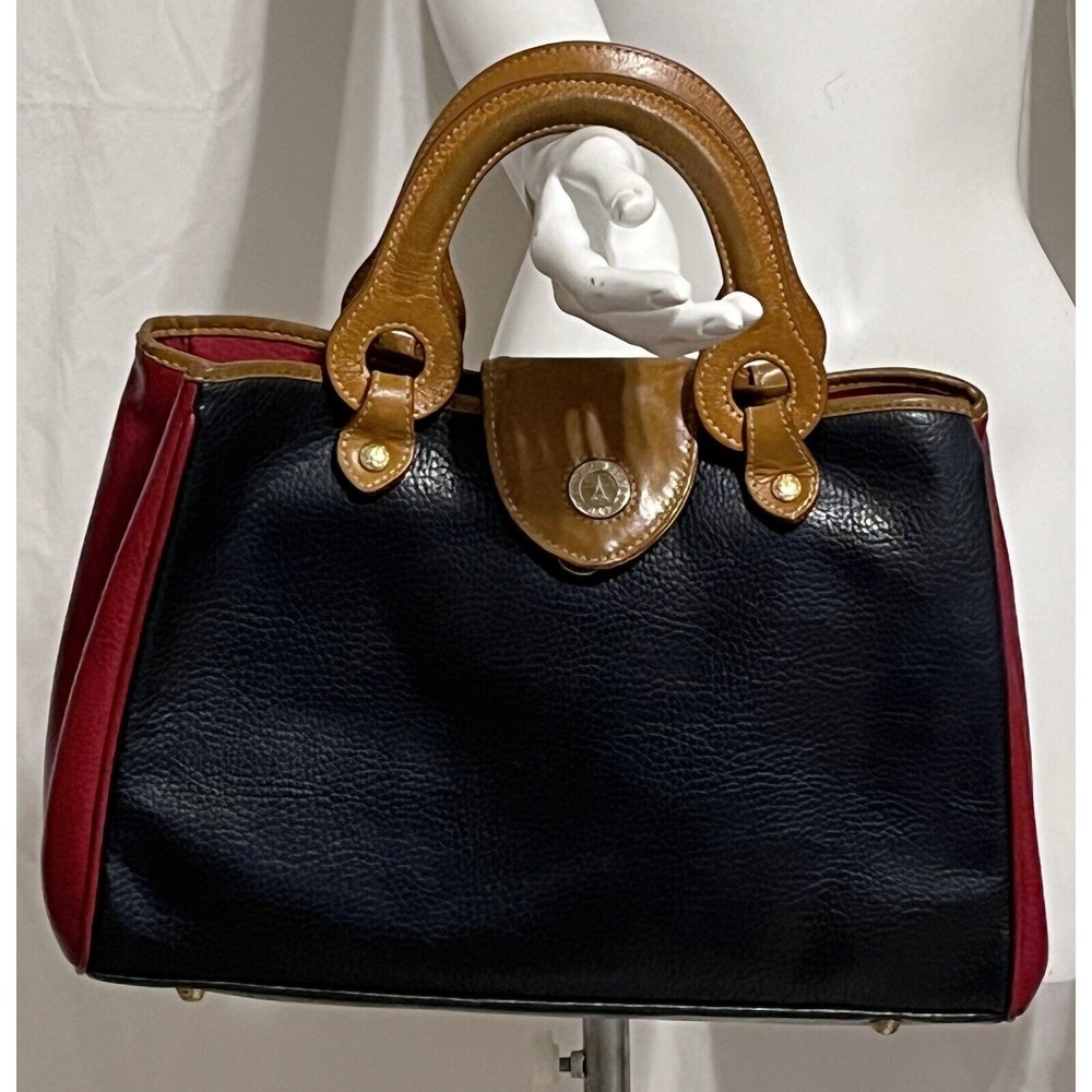 VTG  La Tour Eiffel Leather Hand Bag satchel Color block Multicolor